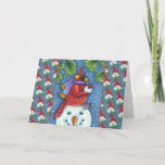 CARDINALE GARING SNOWMAN, CUTE CHRISTMAS REDBIRD FEESTDAGEN KAART<br><div class="desc">GEWAPEN MET SNOWBALLEN. HUMOROUS CARDINAL (BINNEN "MERRY CHRISTMAS") KAART/ENVELOPE *Aanpassen ... Zoeken naar overeenkomende items Susan Brack Design</div>