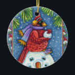 CARDINALE GARING SNOWMAN, CUTE CHRISTMAS REDBIRD KERAMISCH ORNAMENT<br><div class="desc">GEWAPEN MET SNOWBALLEN. HUMOROUS CARDINAL ORNAMENT. (Achterzijde "MERRY CHRISTMAS") *Aanpassen ... Zoeken naar overeenkomende items Susan Brack Design</div>