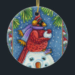CARDINALE GARING SNOWMAN, CUTE CHRISTMAS REDBIRD KERAMISCH ORNAMENT<br><div class="desc">GEWAPEN MET SNOWBALLEN. HUMOROUS CARDINAL ORNAMENT. (Achterzijde "MERRY CHRISTMAS") *Aanpassen ... Zoeken naar overeenkomende items Susan Brack Design</div>