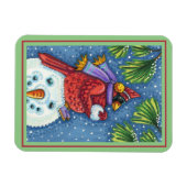 CARDINALE GARING SNOWMAN, CUTE CHRISTMAS REDBIRD MAGNEET (Horizontaal)