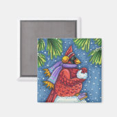CARDINALE GARING SNOWMAN, CUTE CHRISTMAS REDBIRD MAGNEET (Voorkant / Achterkant)
