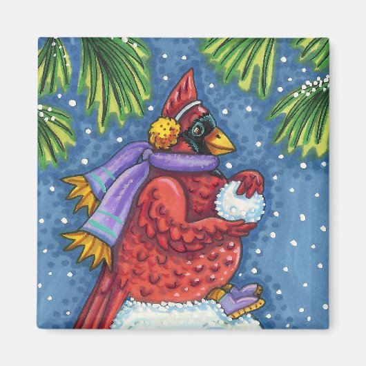 CARDINALE GARING SNOWMAN, CUTE CHRISTMAS REDBIRD MAGNEET (Voorkant)
