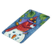 CARDINALE GARING SNOWMAN, CUTE CHRISTMAS REDBIRD MAGNEET (Linkerzijde)