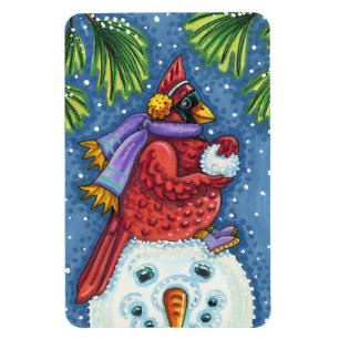 CARDINALE GARING SNOWMAN, CUTE CHRISTMAS REDBIRD MAGNEET
