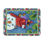 CARDINALE GARING SNOWMAN, CUTE CHRISTMAS REDBIRD MAGNEET (Horizontaal)