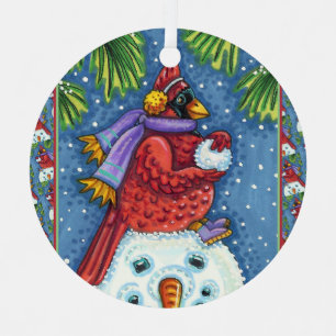 CARDINALE GARING SNOWMAN, CUTE CHRISTMAS REDBIRD METALEN ORNAMENT
