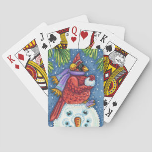 CARDINALE GARING SNOWMAN, CUTE CHRISTMAS REDBIRD POKERKAARTEN