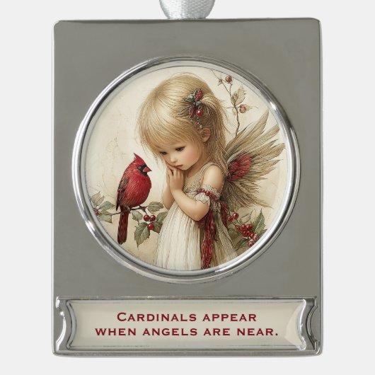 Cardinals Appear – Angelic Christmas Keepsake Verzilverd Banner Ornament (Voorkant)