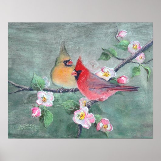 CARDINALS & APPLE BLOSSOMS by SHARON SHARPE Poster (Voorkant)