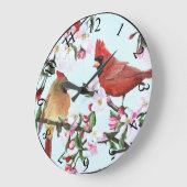 Cardinals & Apple Blossoms Wall Clock Grote Klok (Hoek)