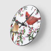 Cardinals & Apple Blossoms Wall Clock Ronde Klok (Hoek)