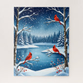 Cardinals beroemd gemaakt door Snowy Lake Winter S Legpuzzel (Verticaal)