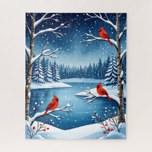 Cardinals beroemd gemaakt door Snowy Lake Winter S Legpuzzel