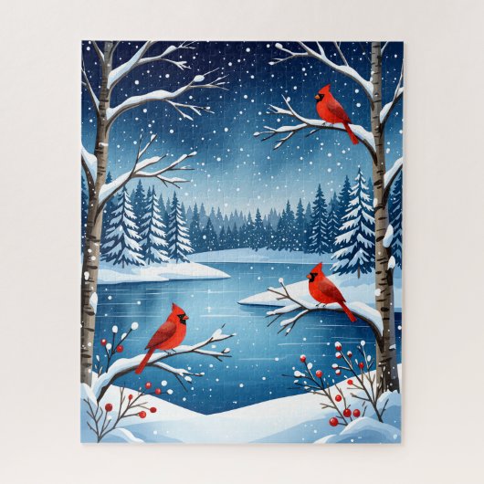 Cardinals beroemd gemaakt door Snowy Lake Winter S Legpuzzel (Verticaal)