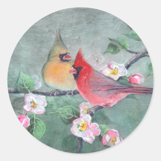 CARDINALS EN APPARATUUR BLOSSEN OP SHARON SHARPE RONDE STICKER (Voorkant)