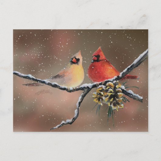 CARDINALS EN SNEEUW DOOR SHARON SHARPE BRIEFKAART (Voorkant)