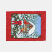Cardinals Kerstmis Birdfeeder Red Fleece Deken (Voorkant (Horizontaal))