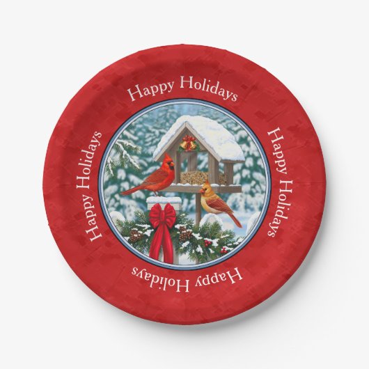 Cardinals Kerstmis Birdfeeder Red Papieren Bordje (Voorkant)