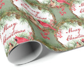 Cardinals on a wreath Christmas Wrapping Paper Cadeaupapier (Rol Hoek)