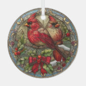 Cardinals on Holly Branch with Red Ribbon Glas Ornament (Voorkant)