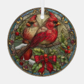 Cardinals on Holly Branch with Red Ribbon Glas Ornament (Achterkant)