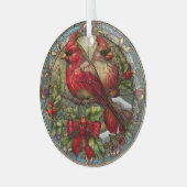 Cardinals on Holly Branch with Red Ribbon Glas Ornament (Voorkant links)