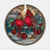 Cardinals on Holly Branch with Snowy Cabin Glas Ornament (Achterkant)