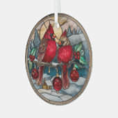 Cardinals on Holly Branch with Snowy Cabin Glas Ornament (Voorkant links)