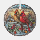 Cardinals on Snowy Branch with Holly Glas Ornament (Voorkant)