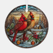 Cardinals on Snowy Branch with Holly Glas Ornament (Achterkant)