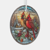 Cardinals on Snowy Branch with Holly Glas Ornament (Voorkant Rechts)