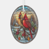 Cardinals on Snowy Branch with Holly Glas Ornament (Voorkant links)