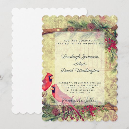 Cardinals trouwuitnodiging kaart (Voorkant / Achterkant)