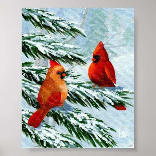 Cardinals Winter Birds Snowy Landscape Creationart Poster (Voorkant)