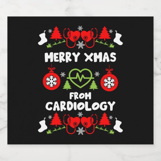 Cardiologie Kerstmis Medisch Personeel Giften Sparkling Wijnetiket (Enkel label)