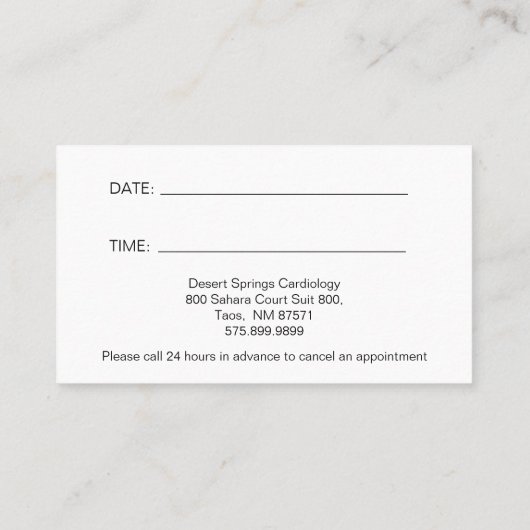 Cardioloog Afsprakenkaartje (Achterkant)