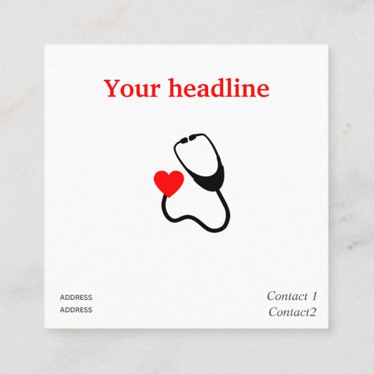 Cardioloog - hartvormige stethoscoop vierkante visitekaartje (Achterkant)