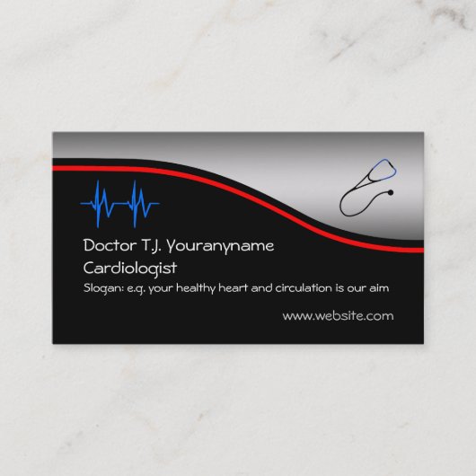 Cardioloog Medical Doctor - ecg, stethoscoop Visitekaartje (Voorkant)