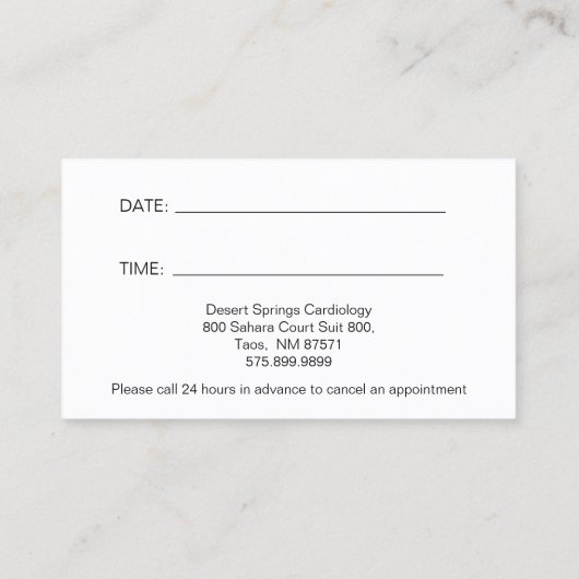 Cardioloog zaken en benoeming visitekaartje (Achterkant)