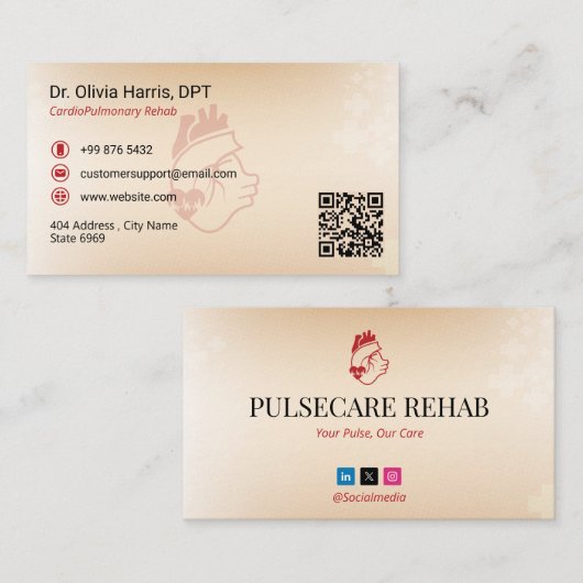 CardioPulmonary Rehab Business | Light Red Visitekaartje (Voorkant / Achterkant)