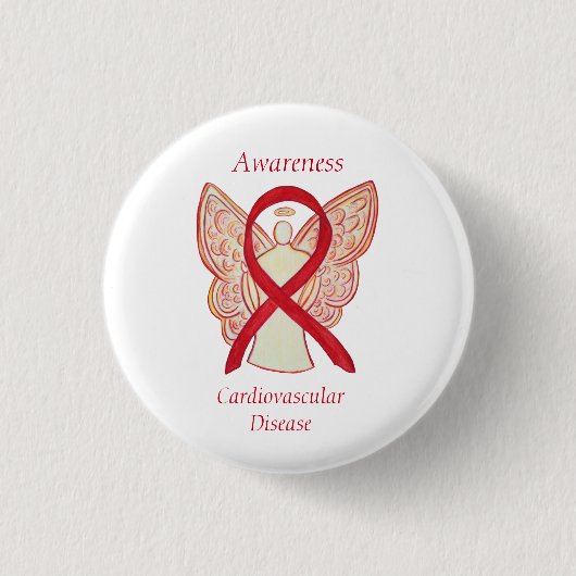 Cardiovasculaire ziekte Awareness Angel Ribbon Pin Ronde Button 3,2 Cm (Voorkant)