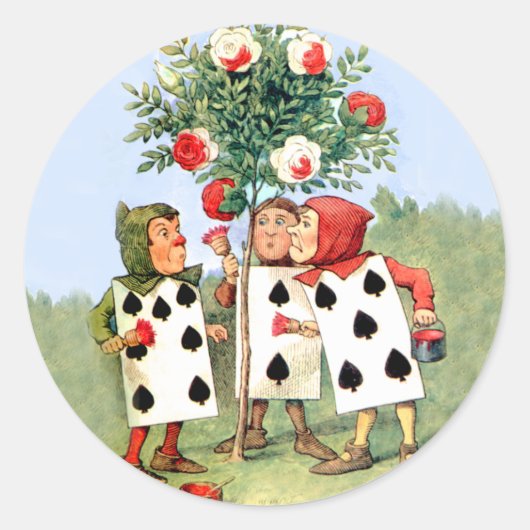 Cardmen Verf de Koningin Rozen in Wonderland Ronde Sticker (Voorkant)
