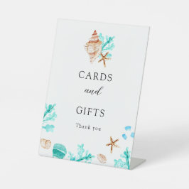 Cards and Gifts Coastal Seashell Beach Wedding Reclamebord Met Voetstuk
