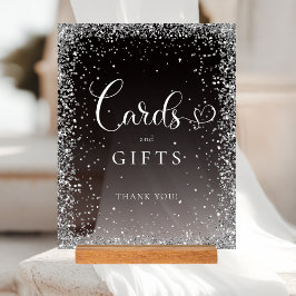 CARDS & GIFTS Black Silver Glitter Bridal Shower  Acryl Bord