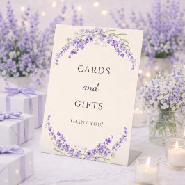 Cards gifts lavender violet florals cream reclamebord met voetstuk