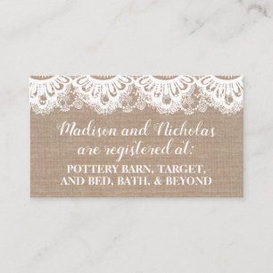 Cards voor inpakken van burlap- en Lace-register,  Visitekaartje