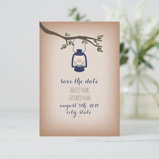 Cardstock geïnspireerd blauw Camp Lantern sparen d Save The Date (Staand voorkant)