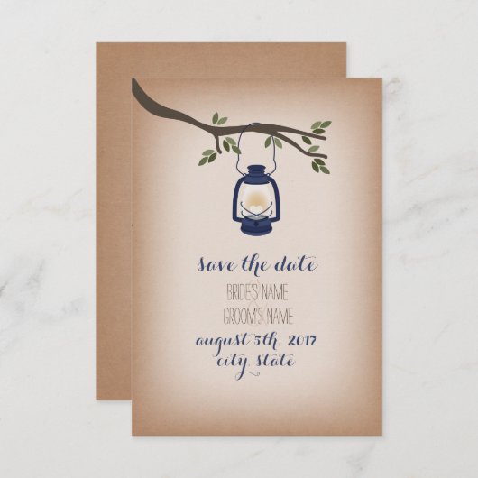 Cardstock geïnspireerd blauw Camp Lantern sparen d Save The Date (Voorkant / Achterkant)