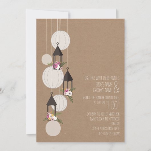 Cardstock Geïnspireerd Bloemen Lantaarns Trouwen Kaart (Voorkant)
