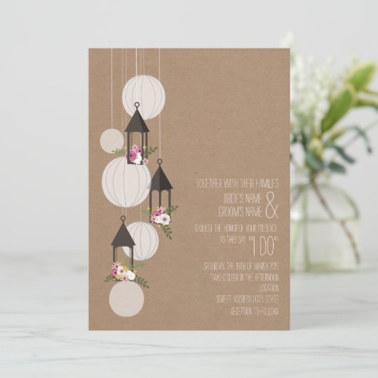Cardstock Geïnspireerd Bloemen Lantaarns Trouwen Kaart (Staand voorkant)